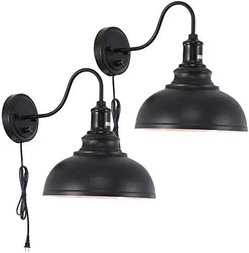 

fixtures Dimmable Lamp Black Industrial Vintage Farmhouse Sconce Lighting Gooseneck Light Fixture with Plug in Cord and On Of