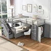 L-Shape Triple Bunk Bed with Stairs and Desk, Wooden Twin-Over-Full Design, Includes Storage Wardrobe, Shelves, and Drawers, 2 L-Shape Triple Bunk Bed with Stairs and Desk, Wooden Twin-Over-Full Design, Includes Storage Wardrobe, Shelves, and Drawers, 2
