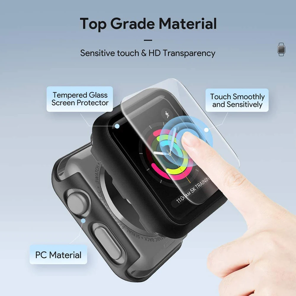 Glass+Cover For Apple Watch Case 45mm 41mm 44mm 40mm 42mm 38mm iWatch Accessorie Screen Protector Apple Watch Serie 3 4 5 6 SE 7