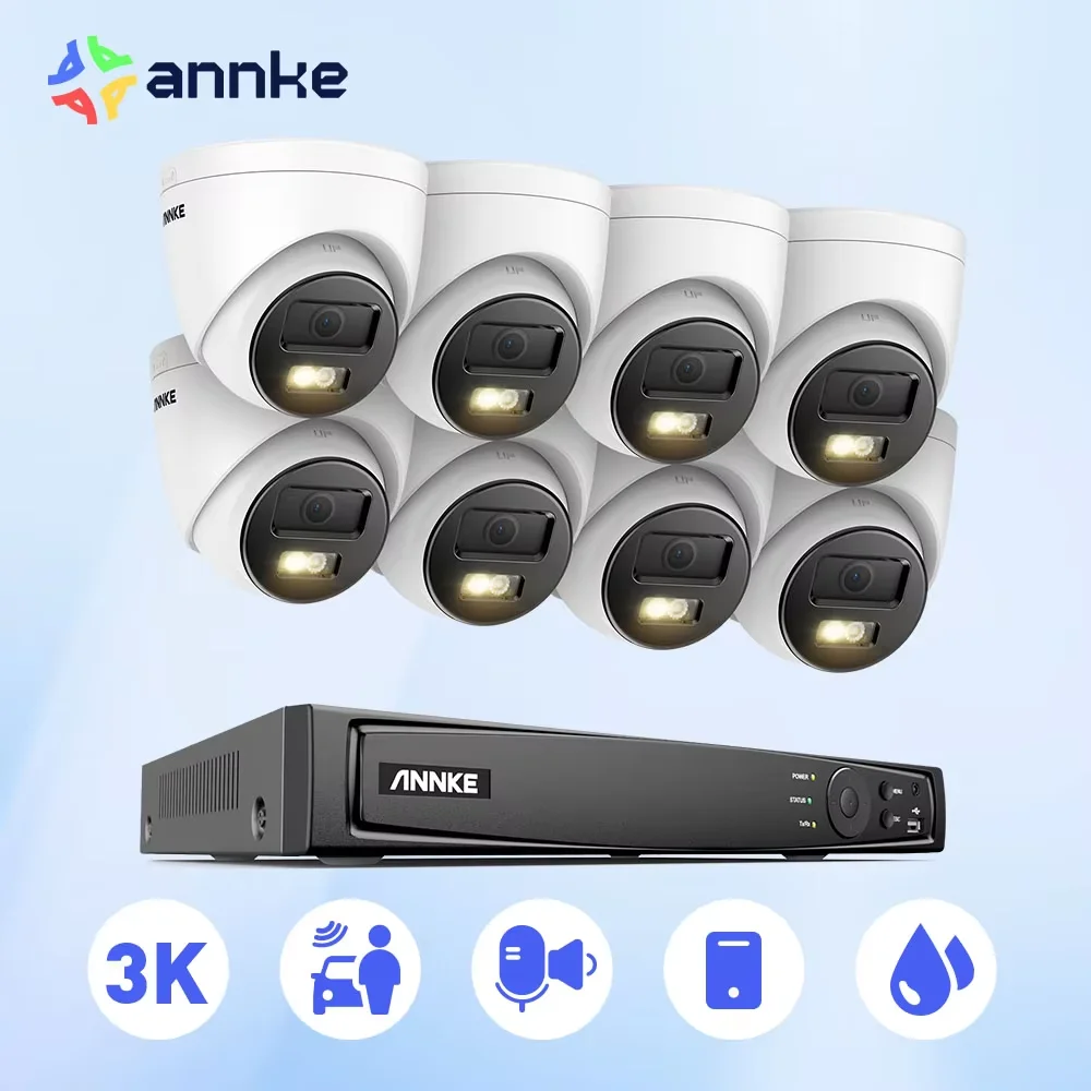 ANNKE 3K Ultra HD POE Video Surveillance System 8CH NVR Recorder 3K Security Cameras CCTV Kit Built-in Mic Ip camera security camera