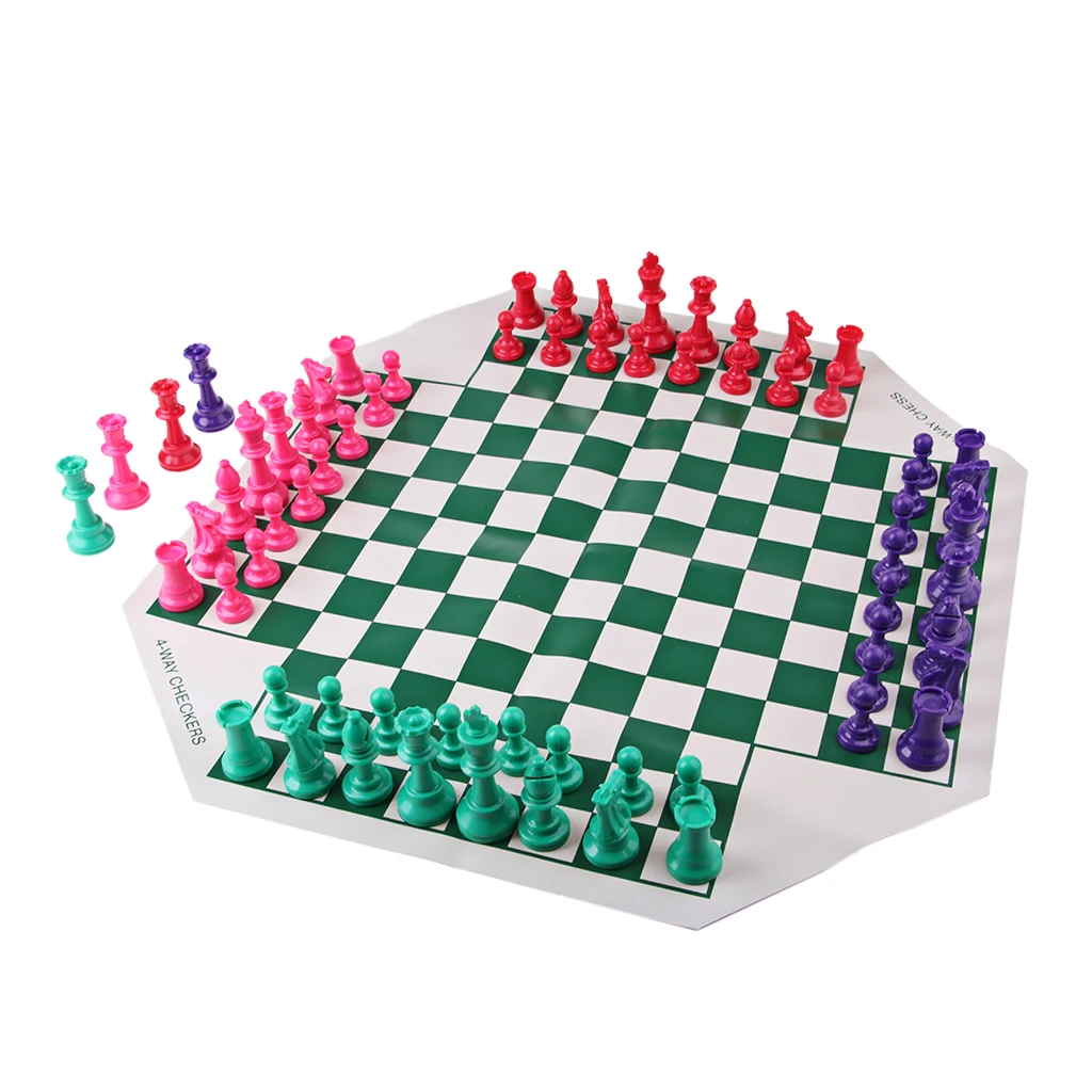 Traditional 4 Player Chess Board Chessman Set-Travel Game Toy
