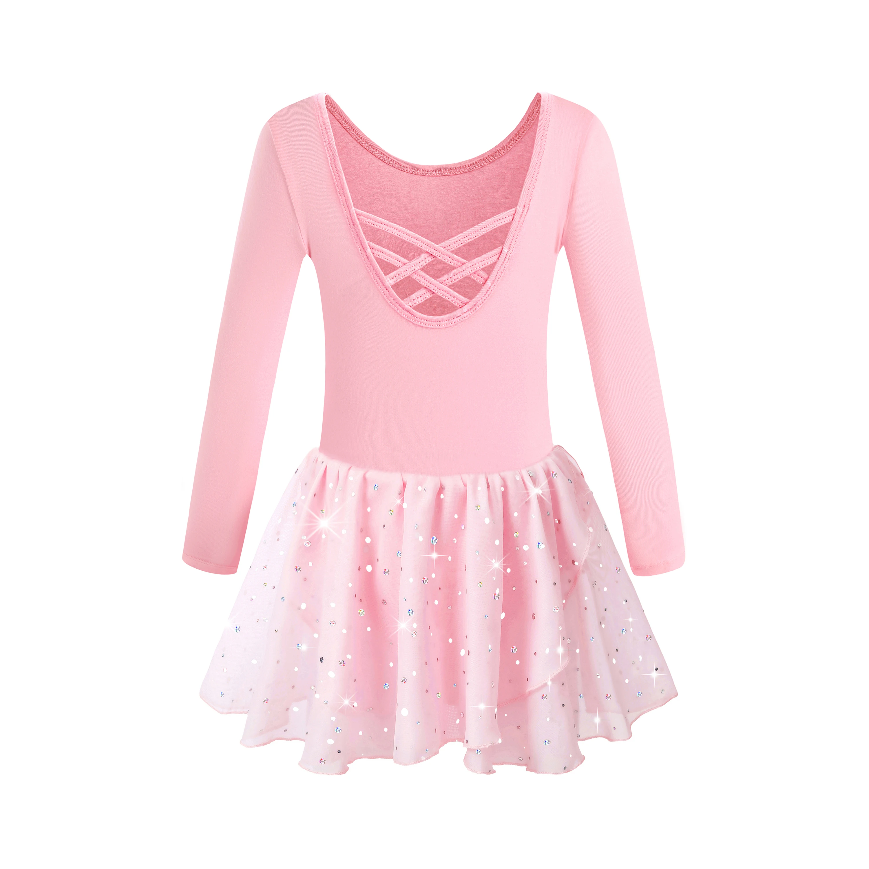 Justaucorps de Ballet pour filles, robe Camisole de danse, dos croisé creux, jupe brillante