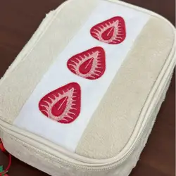 Adorable Strawberry Embroidered Multi - Functional Pencil and Makeup Storage Case (Onesize)