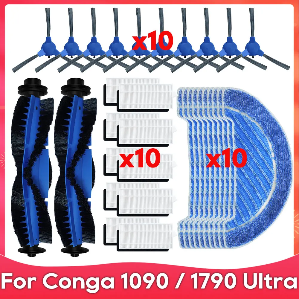 Fit For Conga 1090 / 1790 Ultra / 1790 Titanium Roller Side Brush Hepa  Filter Mop Rag Robot Vacuums Spare Part Accessories