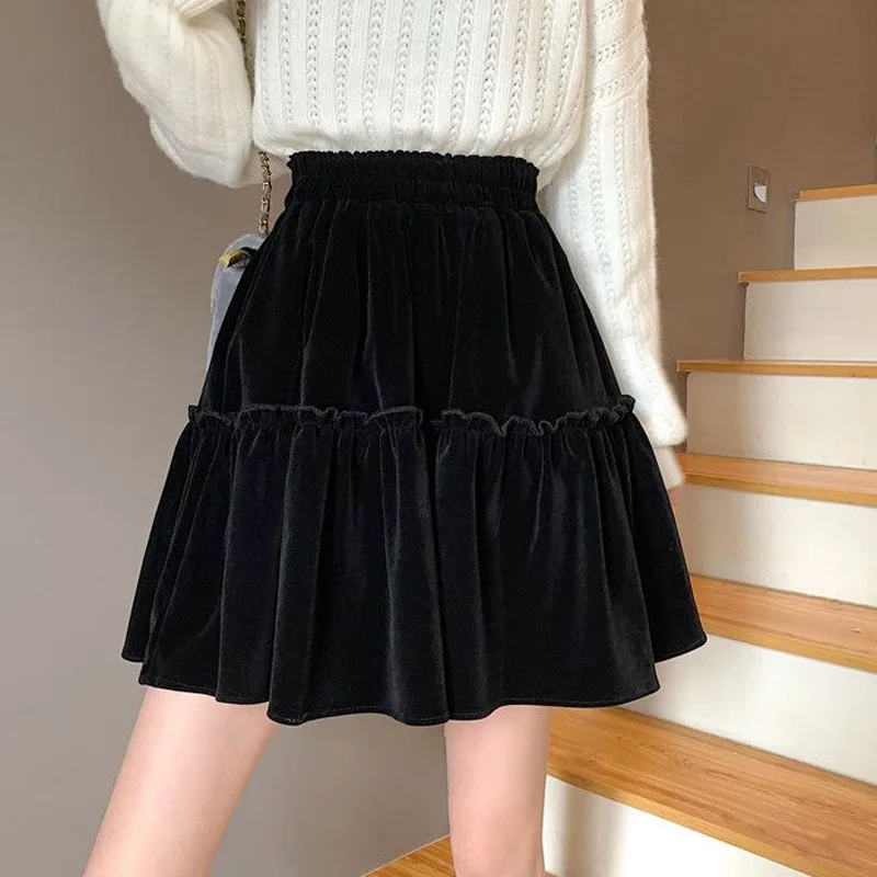 Elastic Waist New Solid Skirts Fashion Casual Slim Pleated Patchwork Office Lady Simplicity Sweet Streetwear Women\'s Clothing