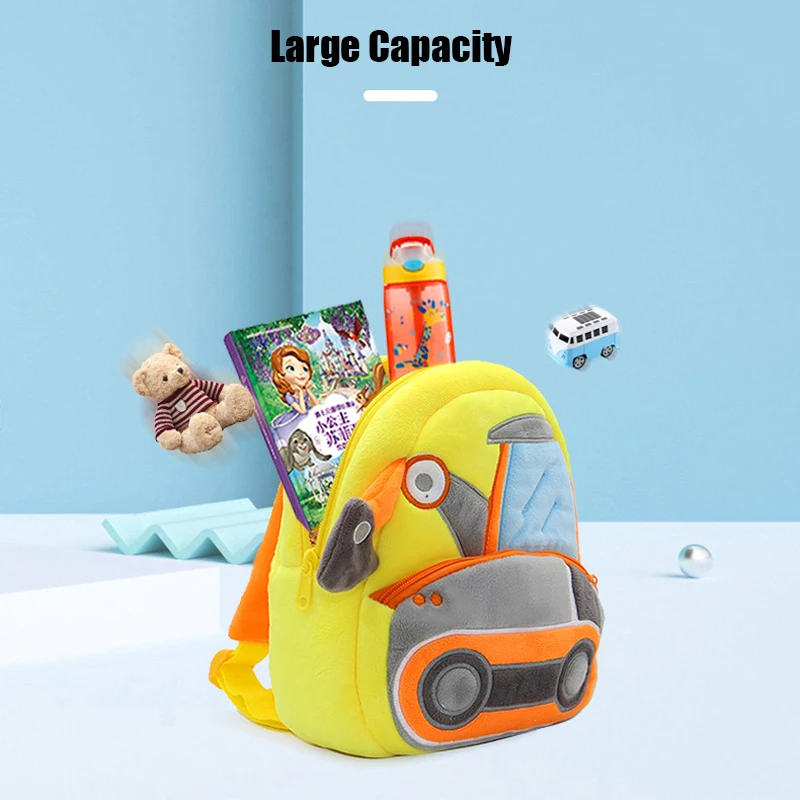 Cute Engineering Car Series Plush Backpack Cartoon Kindergarten Children Mochila Infant School Bags Boy Girls Outing Leisure Bag 2