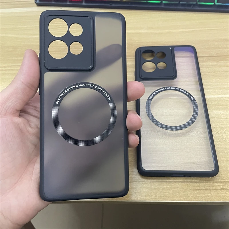 Clear Matte Frosted Magnetic Car Phone Case with Lens Protection