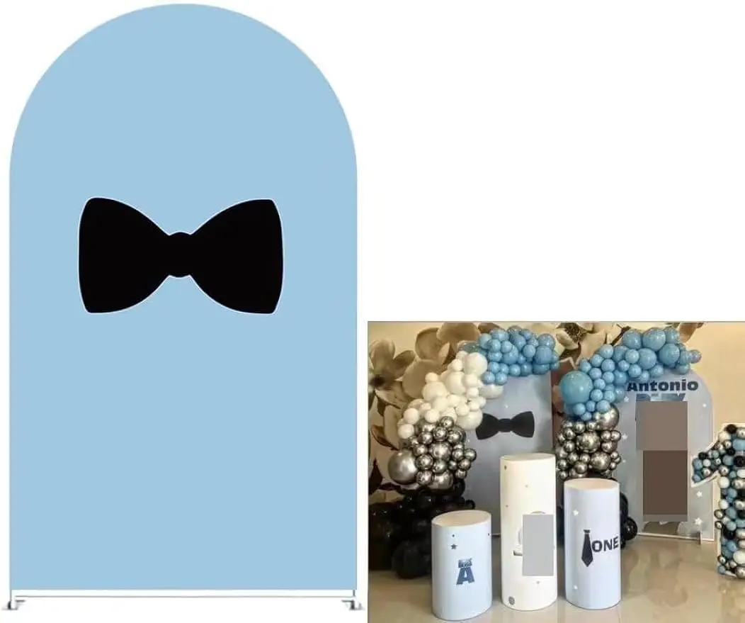 Fondale In Tessuto Ad Arco Con Papillon Nero Copre Little Boss Blue Cover Per Baby Boy Birthday Party Baby Shower Decoration
