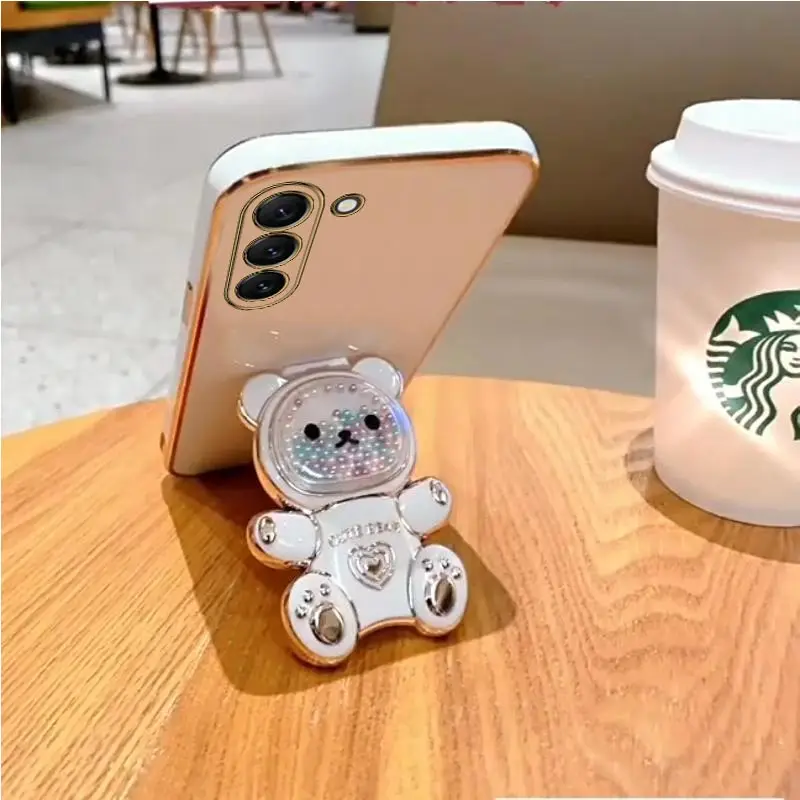 Coque de téléphone plaquée avec support d'ours mouvant, étui mignon pour Samsung Galaxy S23 S21 S20 S22 S10 Note 10 20 23 Plus Ultra S21Fe_voghion.com