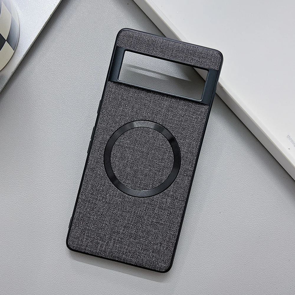 Luxury Plain Canvas Magnetic Phone Case with Magsafe Wireless Charging Capability