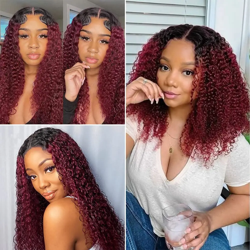 Jerry Curly Lace Front Wig 1B 99J Dark Wine Burgundy Curly Remy Human Hair Wigs Transparent Pre-Plucked Lace Bobbi Collection