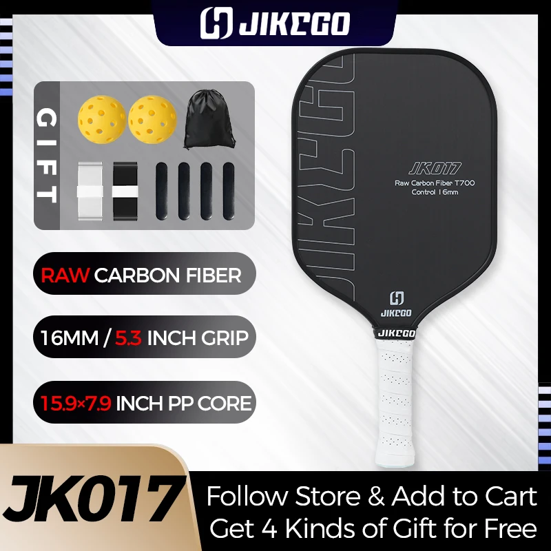 

JIKEGO 16mm Widen T700 Raw Carbon Fiber Pickleball Paddle RCF Pickle Balls Racket Cover 5.3 inch Grip 7.9 inch Width Overgrip