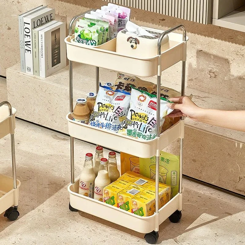 

Trolley Organizer Auxiliary Cart With Wheels Kitchen Furniture Cabinet Storage Rack Mobile Plastic Shelf Bookshelf