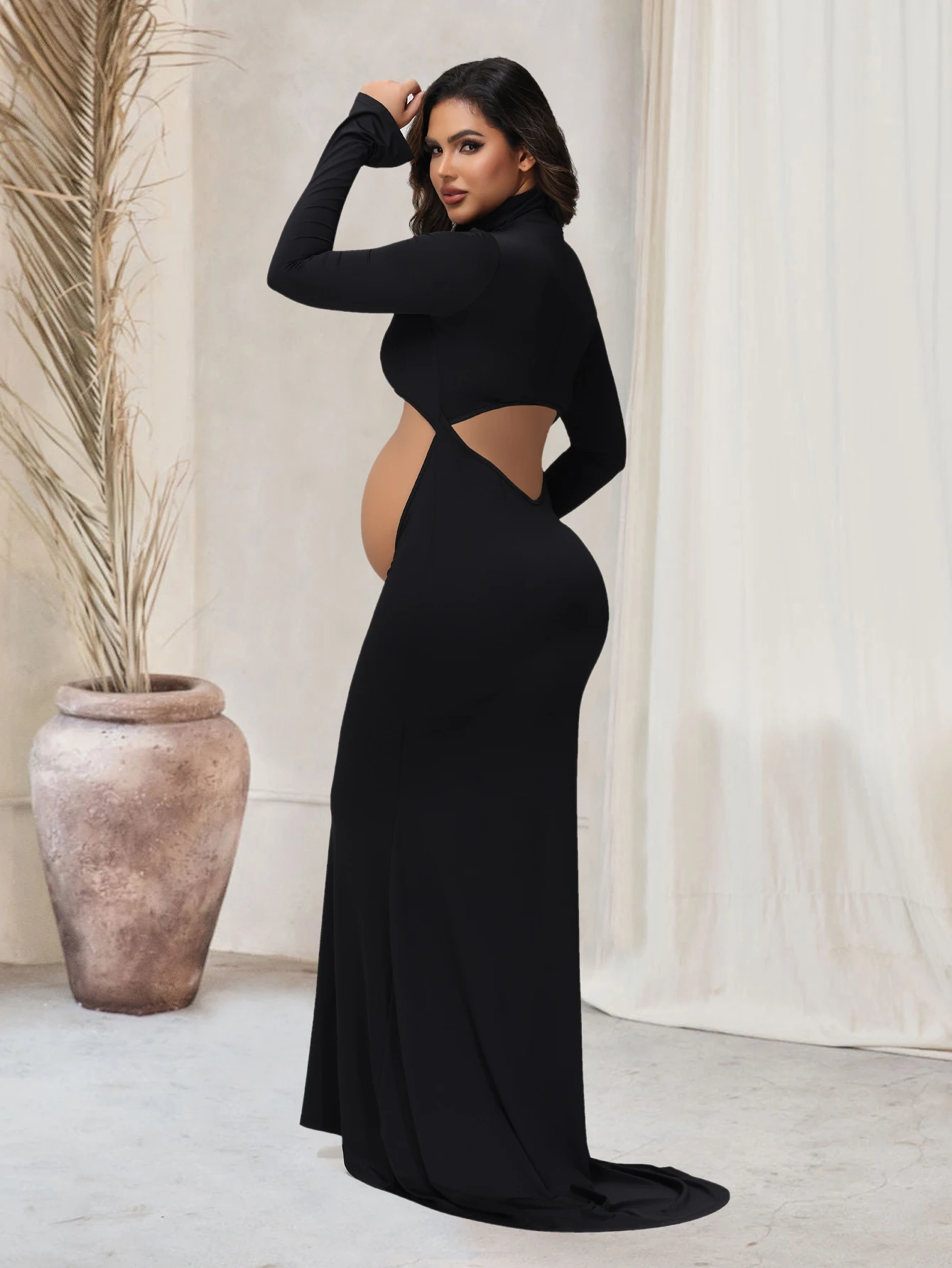 Pregnancy Dress Photography Props Maxi Gown Turtleneck Full Sleeve Cut Out Belly Bodycon Maternity PhotoShoot For Baby Shower 3 S5510741d993447c0963876c3e898898bn