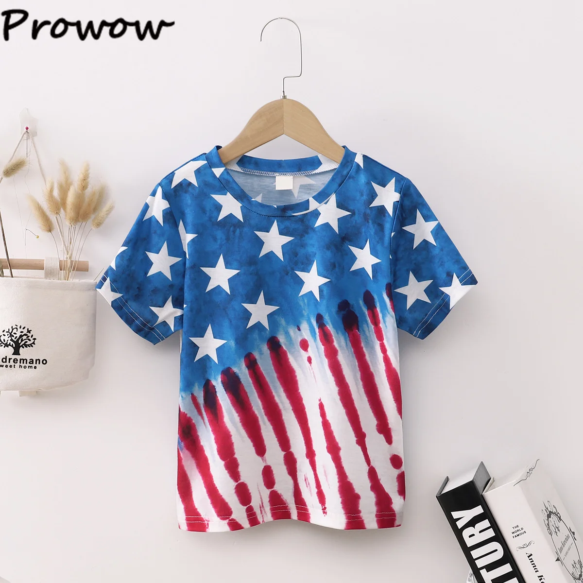 Prowow 4-12 Years Independence Day Outfits Kids Clothes Girls Blue Stars T-shirts Summer Children's Top 4th Of July Clothing T-Shirts best of sale