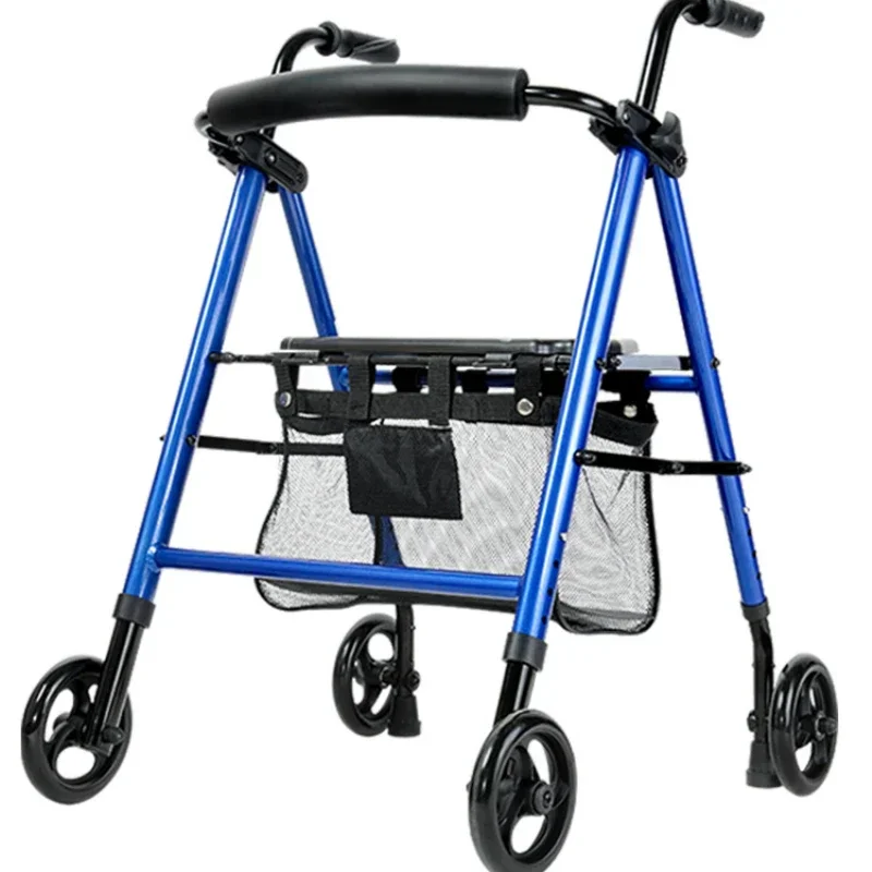 Multi-Functional Folding Walking Trolley-Aluminum Alloy Four-Wheel Walker, Comfortable Seating and Shock Absorber