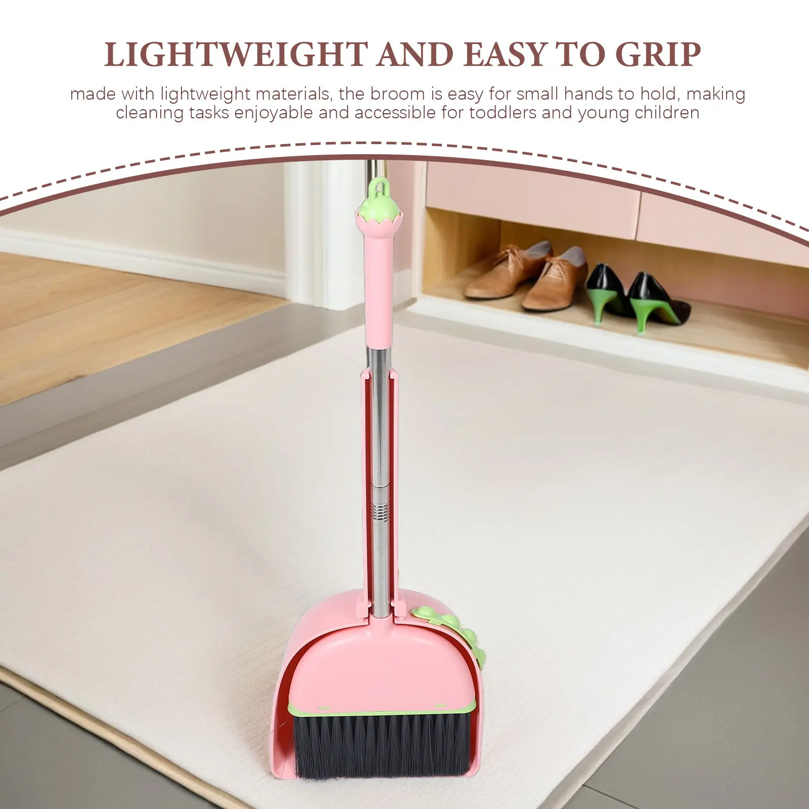 1세트 어린이용 빗자루와 쓰레받기 세트 가볍고 컴팩트한 용 청소 키트 밝은 색상 가정용 청소 도구 학습 도구 가족용