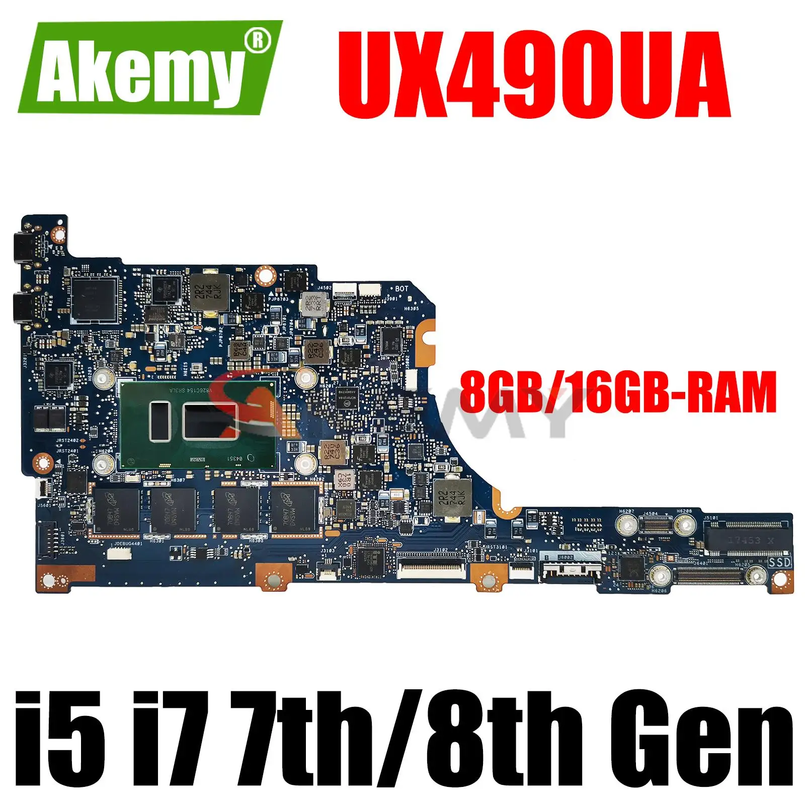 

UX490UA Notebook Mainboard For ASUS Zenbook Deluxe UX490U UX490UAR UX490UAK Laptop Motherboard CPU I5 I7 7th 8th Gen 8G 16G RAM