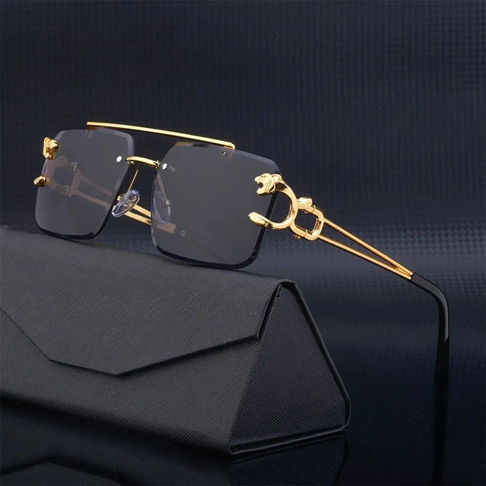 Steampunk Gold Lion Rimless Square Luxury Sunglasses