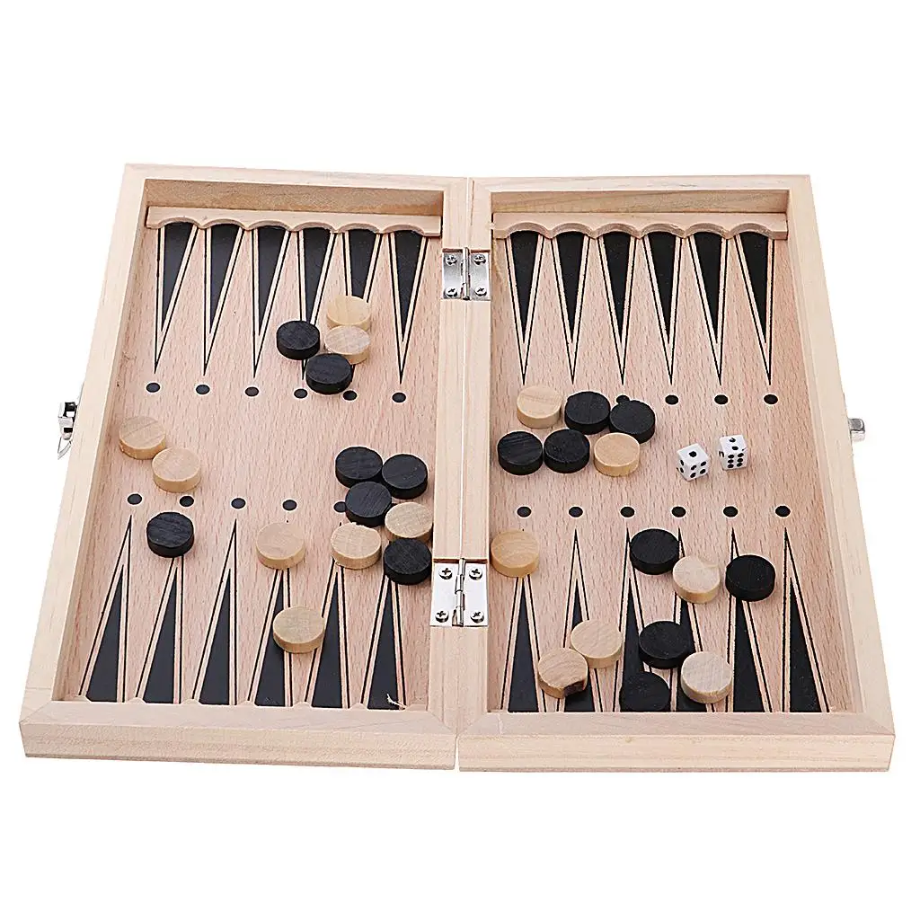 Folding Wooden Chess Set Deluxe Chess Checker Backgammon International Set Traditional Board Game for 2 Players