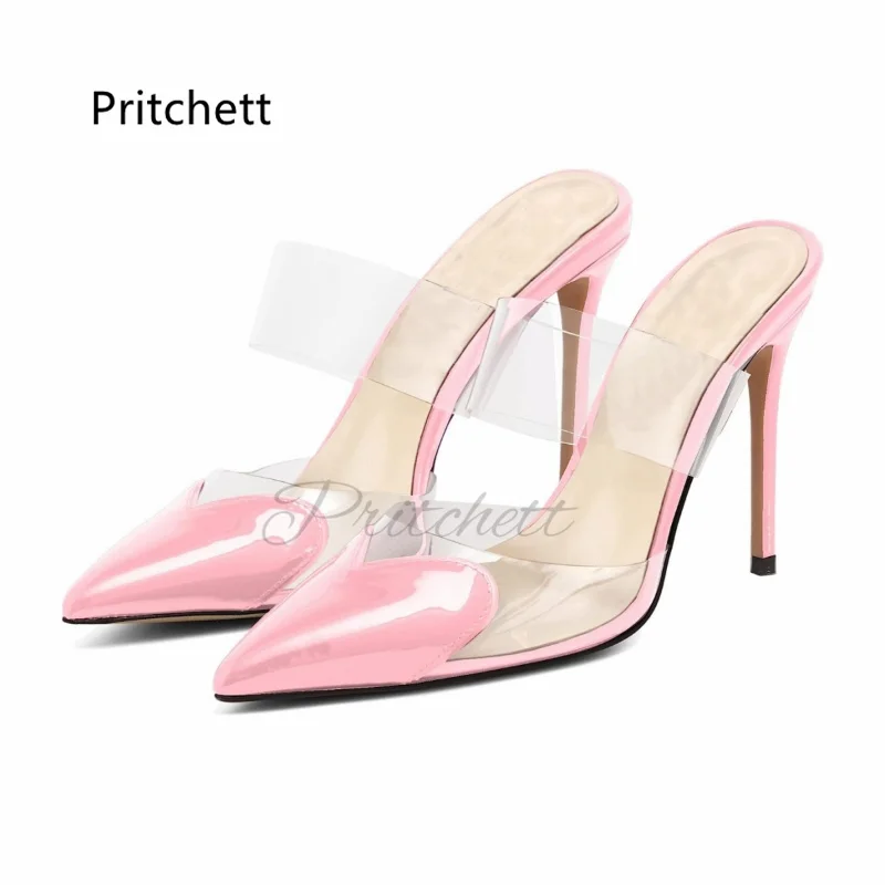 Heart-Shaped Pointed Toe Transparent Pvc Stiletto Heels Slippers for Women High-Heeled Summer Shoes Multicolors Muller Sandals