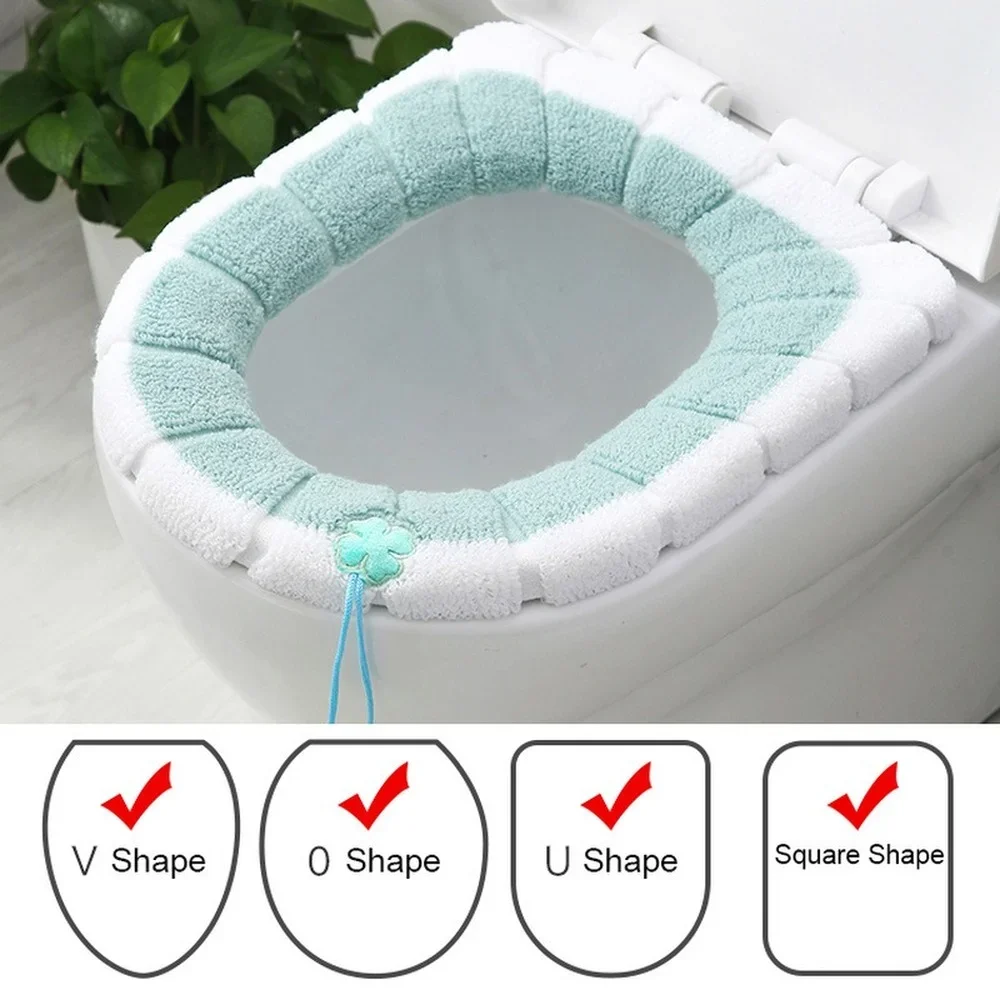 Universal Toilet Seat Cover with Handle Closetool Mat Winter Warm Soft Washable Bathroom Toilet Pad Cushion Warmer Accessories