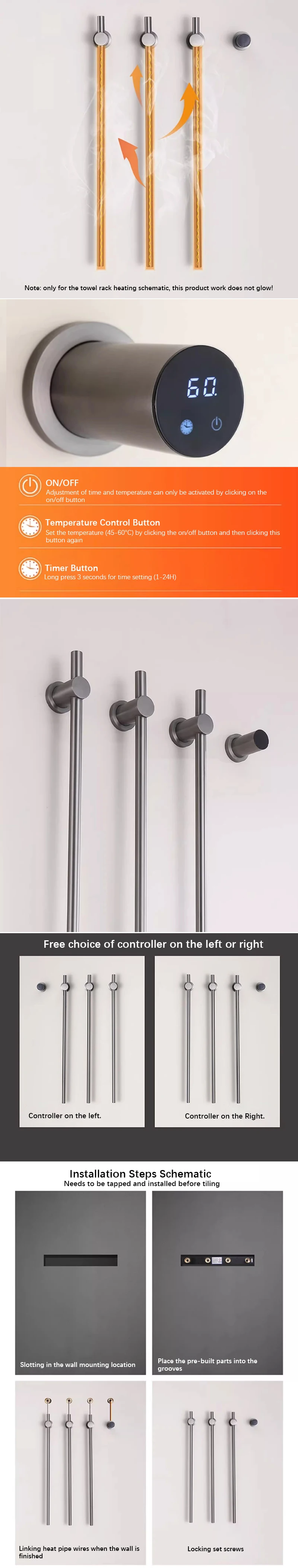 Smart Touch Control Towel Warmer Stainless Steel Electric Towel Rack