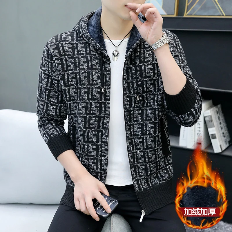 Spring Winter New Men's Cardigan Single-Breasted Fashion Knit Plus Size Sweater Stitching Colorblock Stand Collar Coats Jackets
