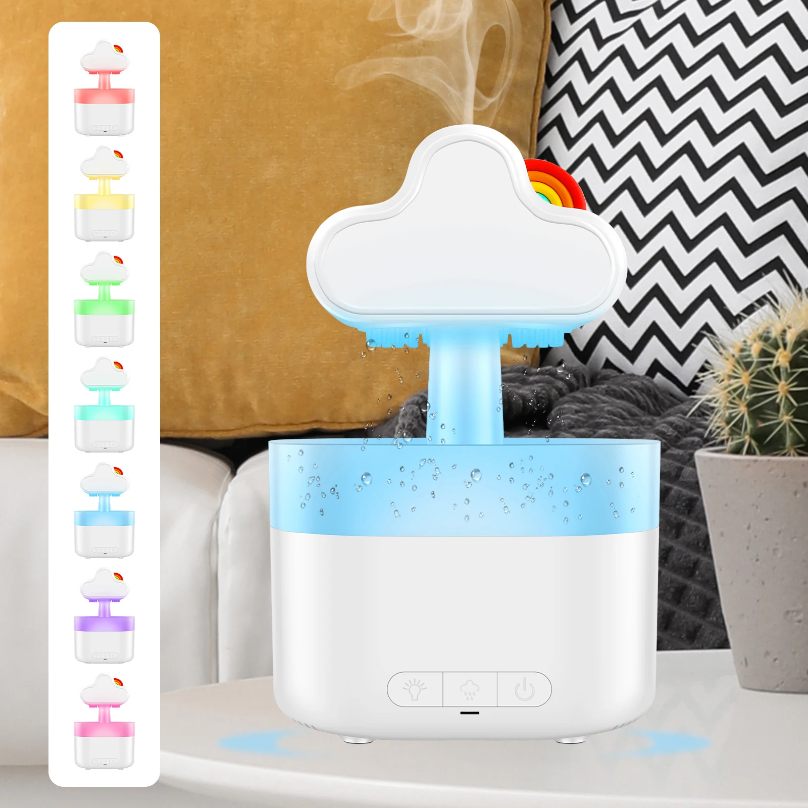 

Cloud Humidifier Rain Drop 500ML Raindrop Humidifier Diffuser Colorful Raining Cloud Night Light Soothing Mushroom Humidifier