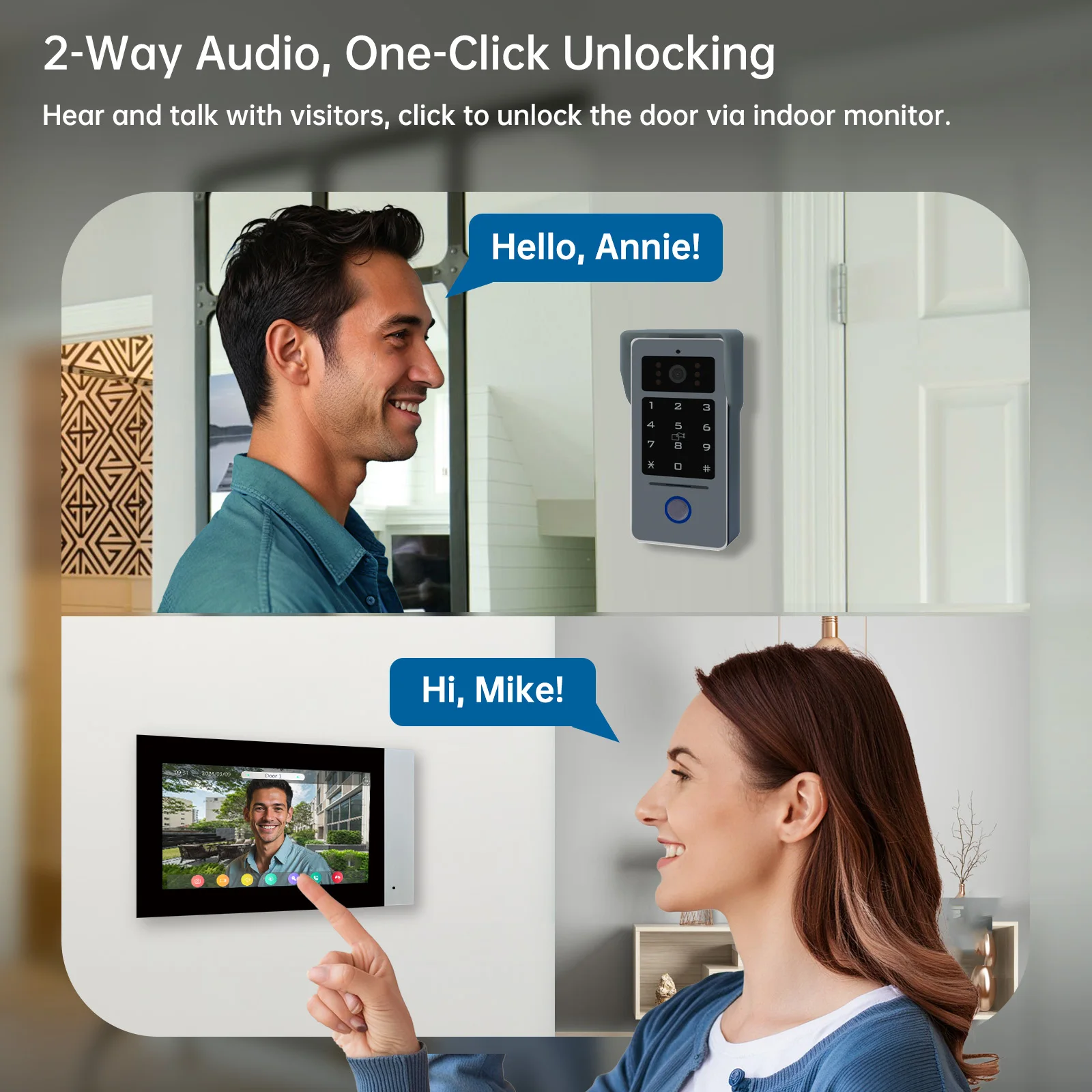 2 Wire Doorbell Intercom System 7" IPS LCD Video Phone Night Vision RFID Unlock Video Intercom 1080P Tuya Smart 4