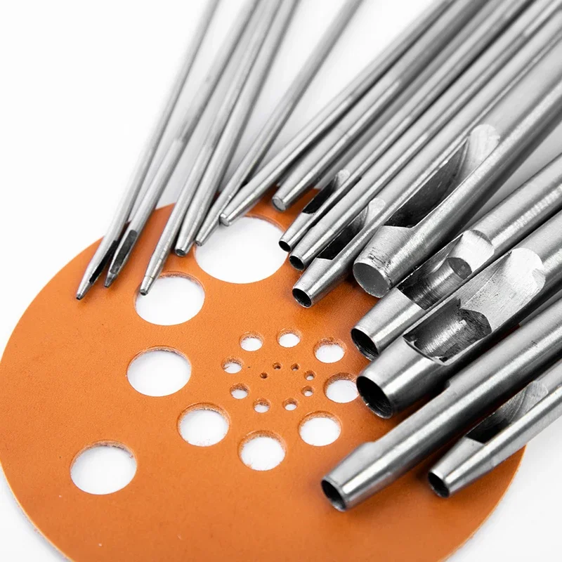 Round hole punch set kit hollow punch tool steel leather craft working for watch band fabric plastics gasket belt