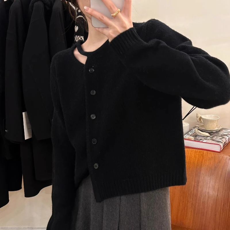 Autumn New Women's Clothing Hollow Round Neck Women's Long-sleeved Sweater Fashion Elegant Soft Slim Knitwear Solid Color Top