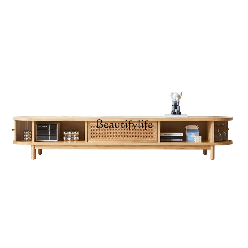 

Rattan Solid Wood TV Cabinet Living Room Simple Modern B & B Rattan Log Combination