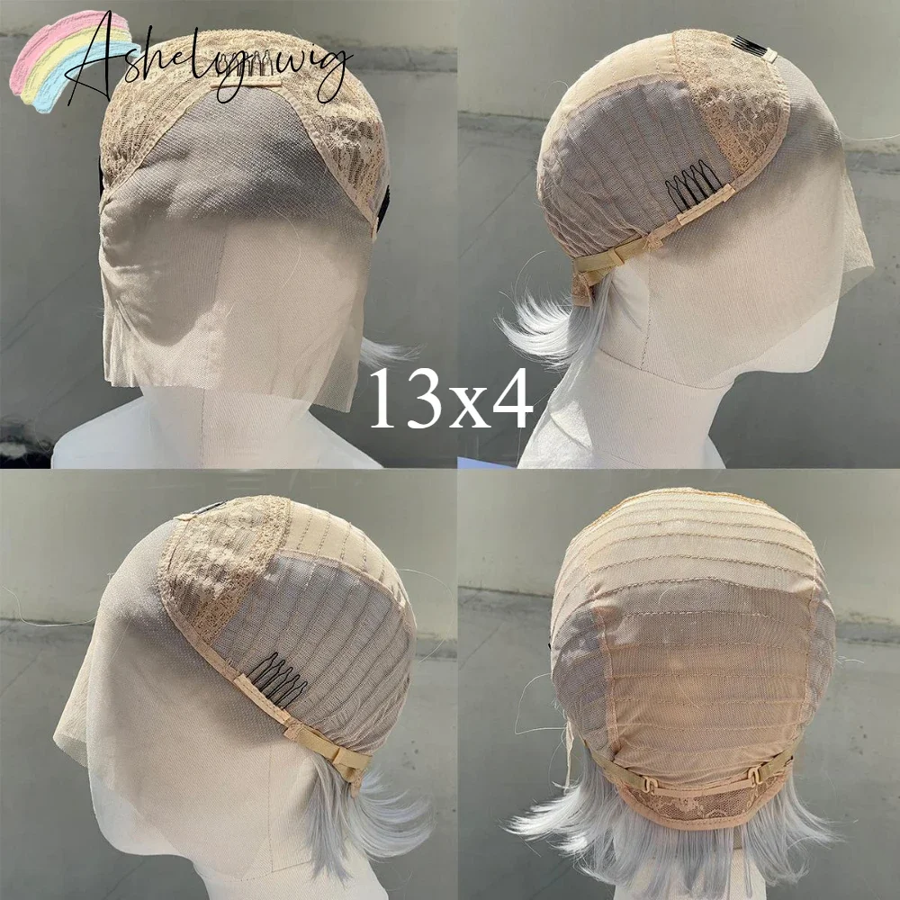 Sliver Wigs Gray Synthetic Lace Front Wig 13x4 6inch Short Straight Lace Front Wig for Daily Use High-temperature Fiber Cosplay
