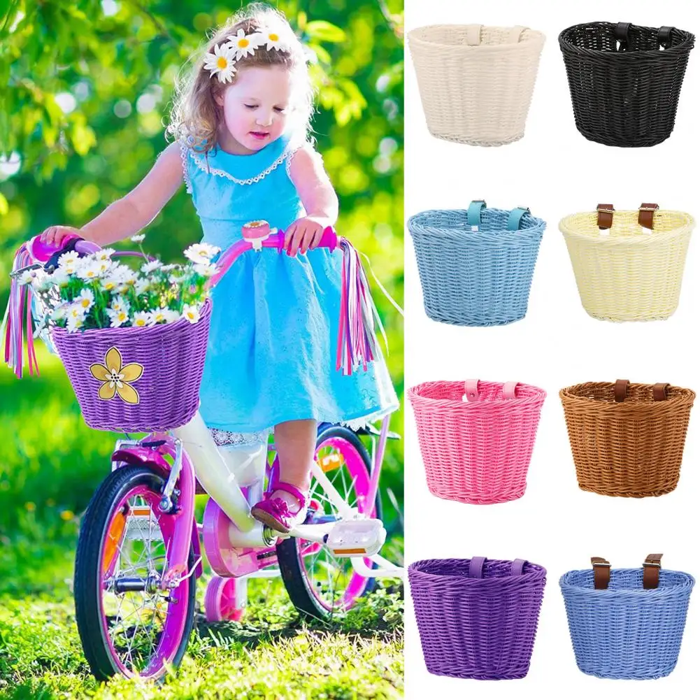 

1 Set Hand-Woven Bicycle Basket with Stickers Large Capacity Strong Load-bearing Easy Installation Bicycle Front Basket