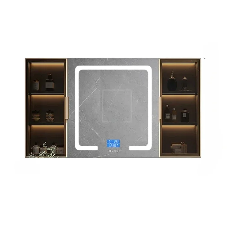 Simple Smart Bathroom Mirror Cabinet Modern Originality Solid Wood Lighting Mirror Cabinet Bathroom Furniture
