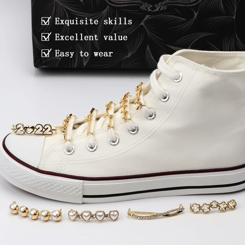 Diamond Pearl Canvas Shoes Decoration Clip Women Metal Buckle Casual Shoelaces Accessories Girls Elegant Flowers Charms In Bulk