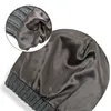 Winter Warm Knitted Hat Satin Lined Hairstyle Protection Beanie Hats Soild Color Outdoor Windproof Women Snow Skiing Caps 5