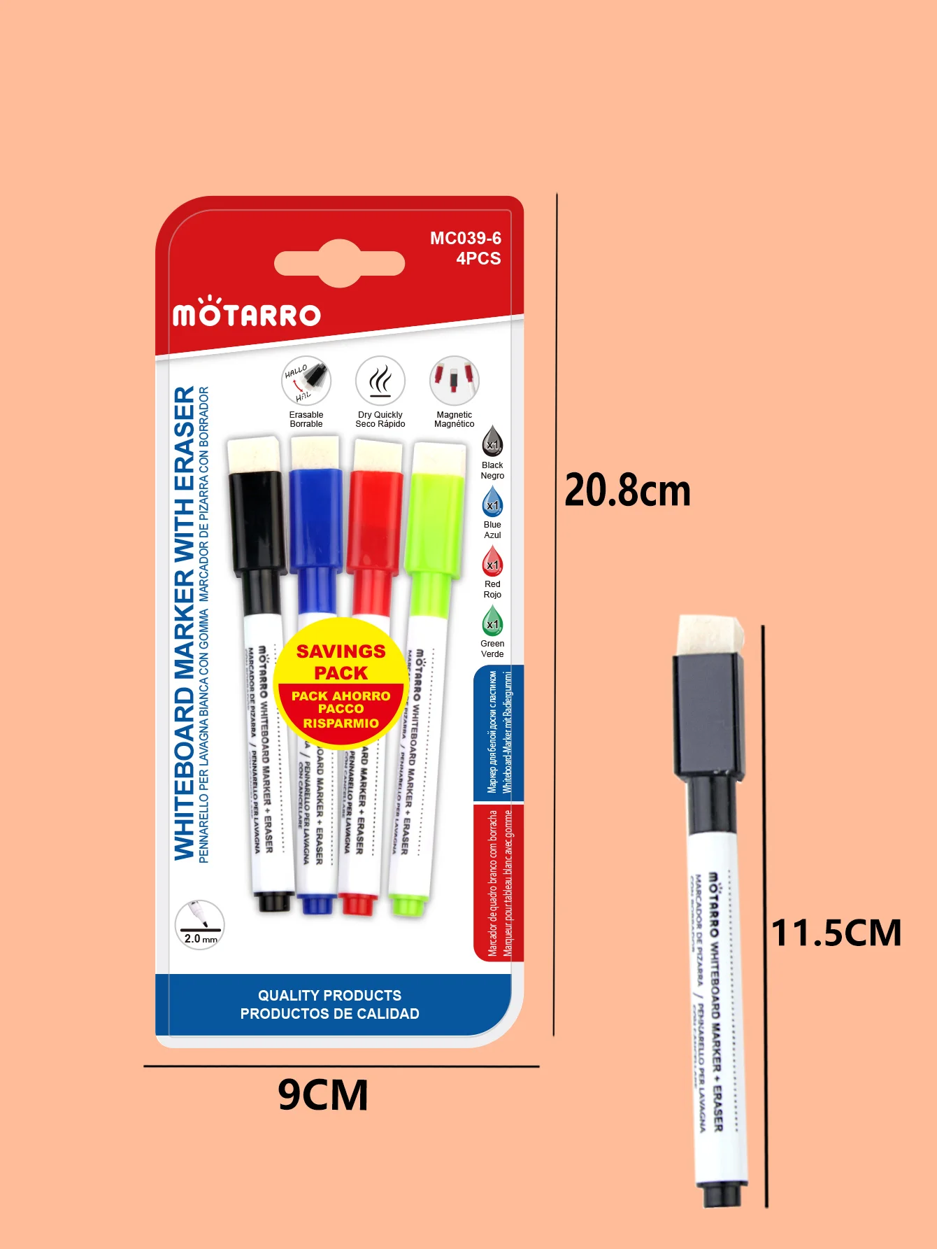 MOTARRO 4Pcs Whiteboard Magnetic Markers Set Fine Tip Dry Erase Markers with Eraser for Home Office School Supplies 6