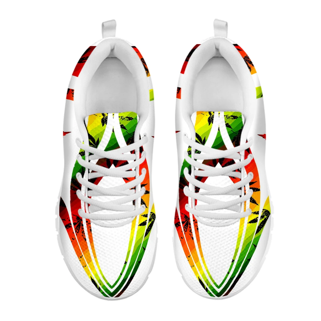 INSTANTARTS 2022 Hot Style Lace-up Mesh Sneakers Shoes for Women Fashion Weed Leaves Printed Ladies Flat Shoes Light Footwear