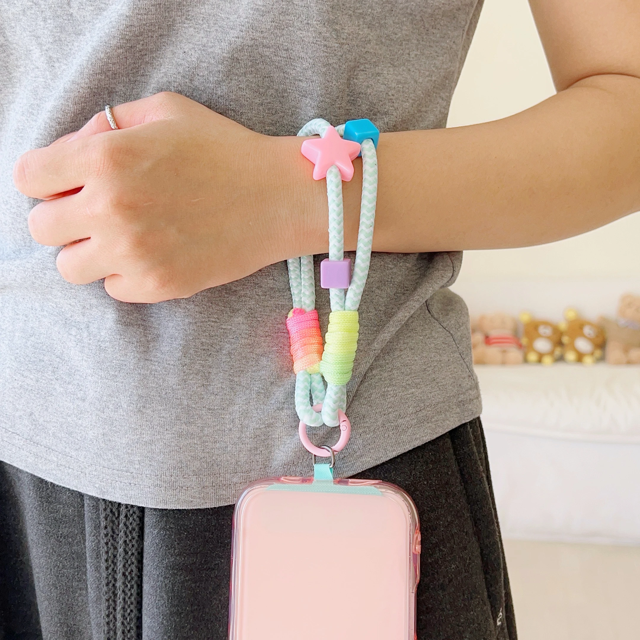 Luxurious Handcrafted Rainbow Woven Wrist Strap and Decorative Pendant