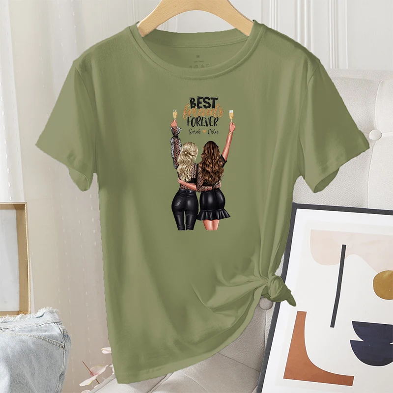 children's t shirt sizes by age	 Women Summer Graphic Fashion T-shirt Female Daily 100% Cotton Short Sleeve Best Friend Print Ladies Casual Loose O-Neck Tee Tops t shirt kid size Tops & Tees