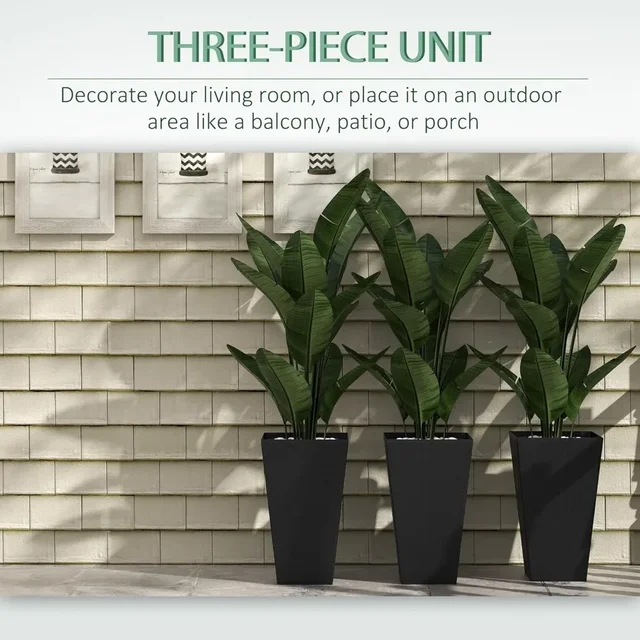 Set of 3 Tall Planters with Drainage Hole,  Indoor Planters for Porch, Front Door, Entryway24" Outdoor Flower Plant Pots, 4
