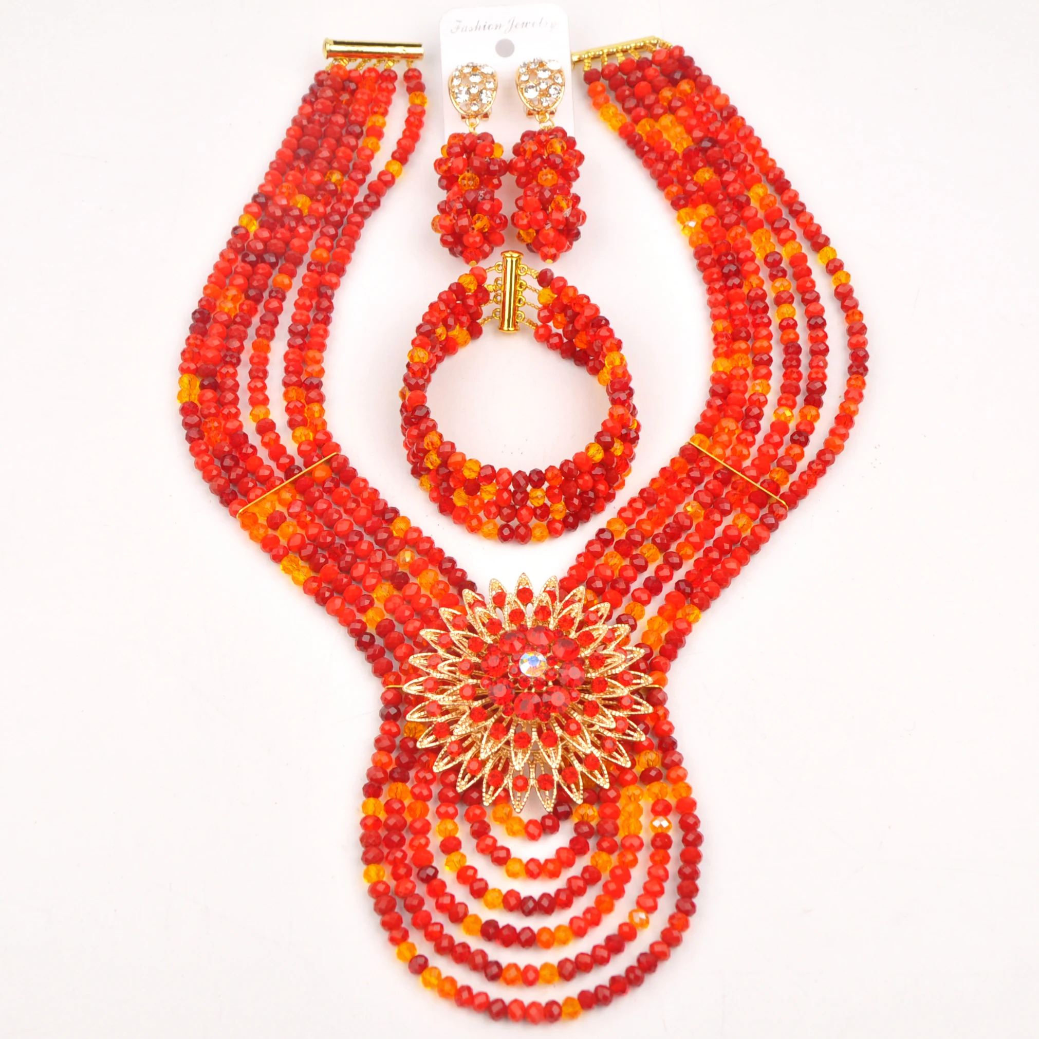 

Fashion African Jewelry Set 6Layers Crystal Bead Bridal Jewelry Sets
