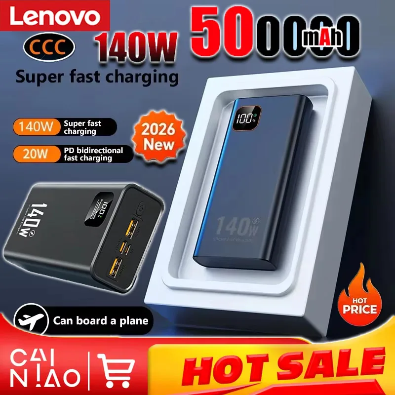 레노버 140W CCC 파워 뱅크 500000mAh 대용량 초고속 충전 휴대용 배터리..
