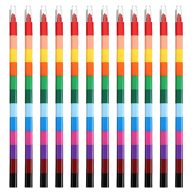 Vibrant 12-Color Stackable Rainbow Crayon Set - Creative Stationery and Fun Building Blocks Gift