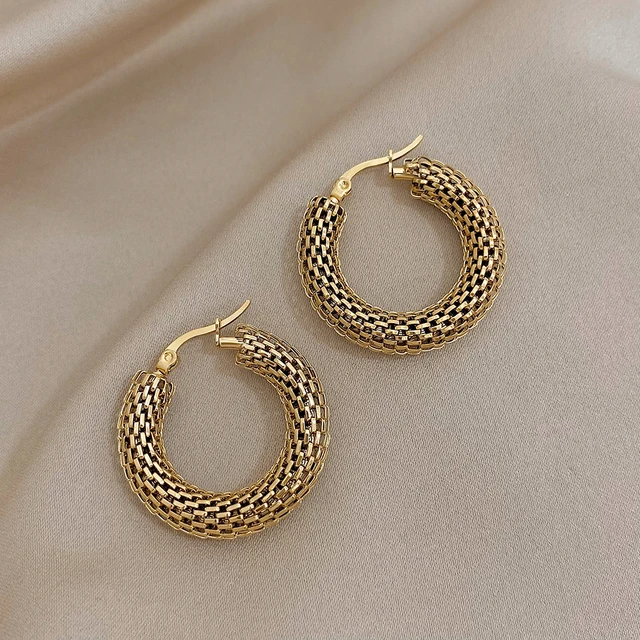 Stainless Steel Gold Color Geometric Metal Mesh Earrings 2