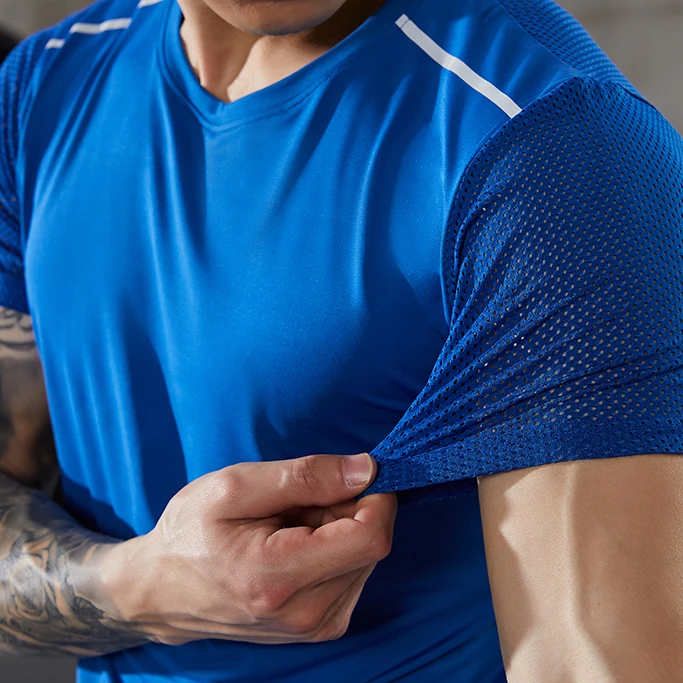 Mens Running Sports t Shirts Gym Fitness Training Spandex Summer Stretch T-shirt Male  Bodybuilding Tee Tops Clothing