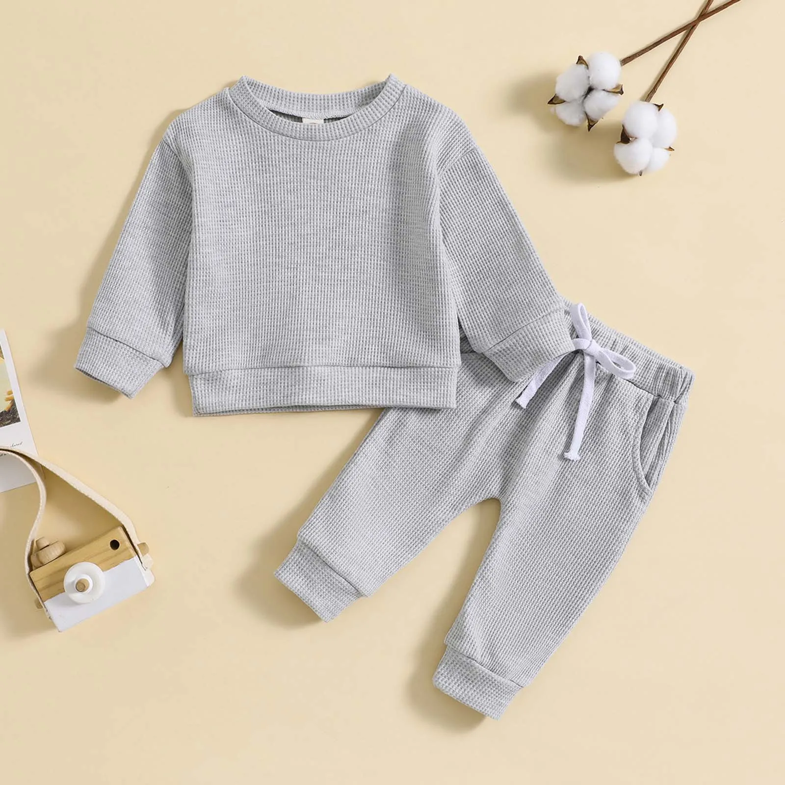 

Toddler Boys Girls Long Sleeve Solid Color Sweatshirts Pullover Tops+Pants 2PCS Outfits Baby Sweatsuits Tracksuits Baby Clothes