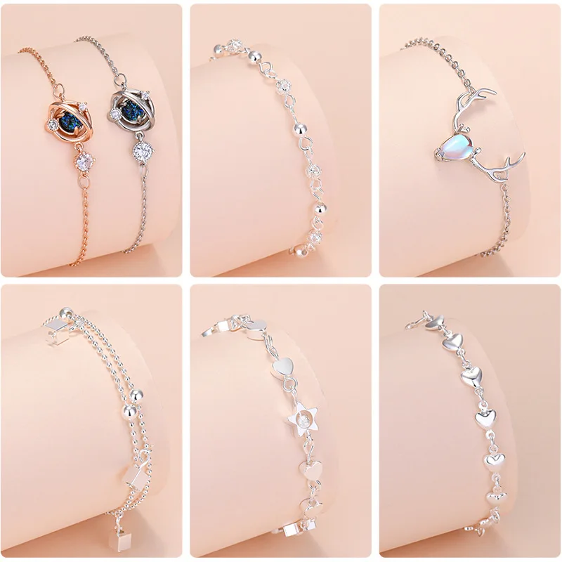 925 Sterling Silver Lucky Bead Charm Bracelets Woman Couple Chain Round Bangles Luxury Jewelry Accessories